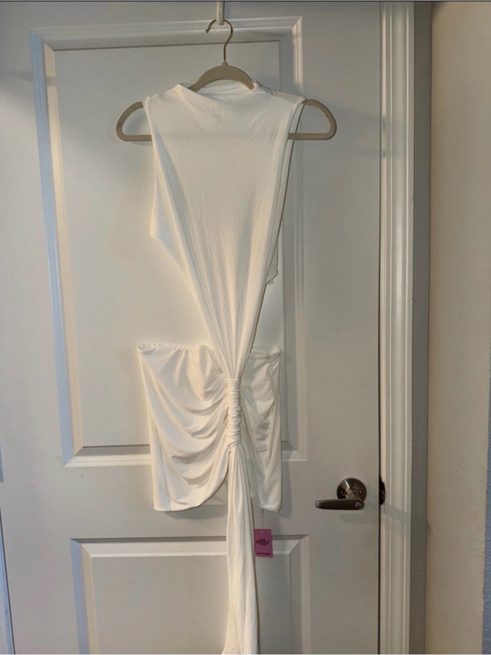 PLT Cream/White Cut Out Ruched High Neck Mini Dress